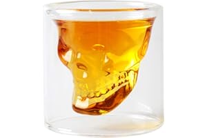 HwaGui Verre à Shot Tête de Mort pour Whisky Biere Vin Vodka, Cristal Transparent Tasse Double Paroi Verre 80ml / 2.8oz