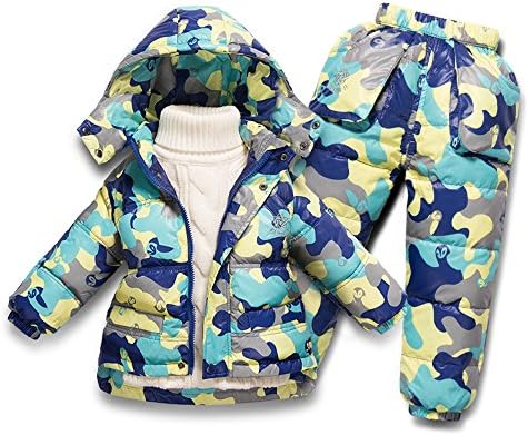 Baby Boys' Girls' Ultralight Snowsuit Winter Puffer Jacket and Overall Two-Piece Set(5T, Blue Camo)