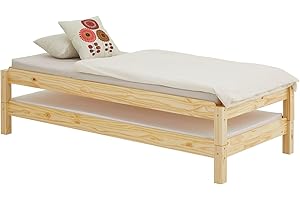IDIMEX Stapelbett RINO 90x200 cm 2er Set in weiß aus Kiefer Massivholz, Kinderbett mit Gästebett aus massivem Holz, platzsparendes Stapelliege Massivholzbett
