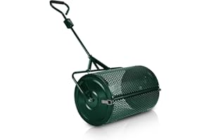 Peviasot Kompoststreuer, Düngerstreuer Rasen Garten, Gartenstreuer für Dünger Saat, Torfmoos-Streuer 75L, Komposter Metall, Saatgutstreuer mit Mesh-Korb, Rasenpflege Mehrzweck (Grün)