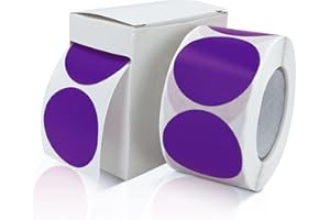 MEITAAT Okrągłe naklejki, 38 mm, fioletowe, samoprzylepne, rolka, małe punkty klejące, etykiety, kolorowe, okręgi, naklejka, usuwalna, odporna na warunki atmosferyczne, z pudełkiem dozującym, 500 sztuk