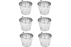 ACAN Tradineur - Pack de 6 Cubos de Metal Galvanizados de 6 Litros, 24,5 x 19,1 cm, Con Mango Para Limpieza, Jardinería, Hogar - Balde, Cubeta, Barreño Metalizado