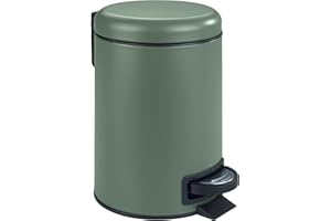 WENKO Poubelle à pédale Leman, Petite Poubelle Salle de Bain idéale pour Les WC, Le Bureau, Petite Poubelle Design d'une capacité de 3L, Acier, 17x25x22.5 cm, Vert foncé