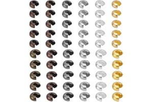 PH PandaHall 420pcs 2 Tailles Cache Perles a Ecraser pour Bijoux Cache Noeud Perle en Laiton, 1.5 mm 6 Couleurs Perle Cache Noeud Bracelet Cache Perles à Écraser pour Fabrication de Bijoux