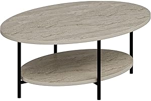 ‎HANAH HOME Hanah Home Elegant Coffee Table, Travertine Color, 90 x 36 x 60 cm | 100% Melamine Coated Particle Board, 18 mm Thick | Stylish Marble Design for Modern Living Spaces