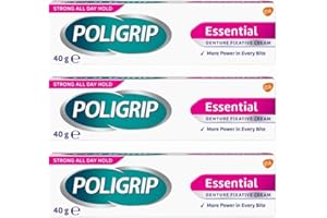 WELARI Poligrip Essential Lot de 3 crèmes fixatrices pour prothèses dentaires 40 g Tenue et confort tout au long de la journée – Formule sans zinc – Aide à sceller les aliments – Adhésif puissant pour