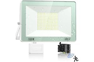 VRTOGTHE Foco LED Con Sensor De Movimiento - 100W 10000LM Proyector LED Exterior con 180 LEDs y IP67 Impermeable, 7000K Blanco Focos LED Exterior para Jardín, Patio, Garaje, Fábrica