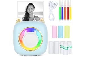 FENGQ Drukarka fotograficzna, 15-częściowa drukarka samoprzylepna, mini drukarka z trójkolorowym papierem termicznym, papier do drukarki, długopisów, kabel USB do ładowania, termiczna drukarka