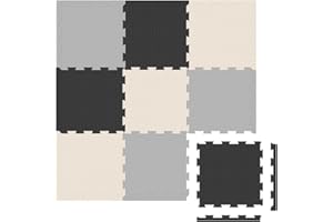 TULANO Gioco 15 | Puzzlematte Krabbeldecke Schaumstoff Spielmatte Schaumstoffmatte Krabbelmatte für Kinder | 9 Puzzle 39x39x1cm 12 Randstücke | Wasserdicht rutschfest | Dunkelgrau Hellgrau Beige