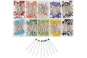 WOYU 1000Pcs Alfileres de Costura Bola de Cristal Perla Cabeza Alfileres de Acolchado Rectos para Manualidades de Costura DIY Modista (10 Colores, 3.8 cm)