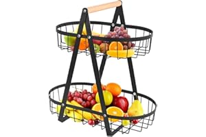 THATSRAD 2 Stöckig Obst Etagere Schwarz Obstetageren Etagere Früchte Obstkorb Bbstschale Etagere Obst und Gemüse Schüssel Abnehmbarer Obsthalter Regal mit Schraubendreher Etagere für Obst Küche Lager