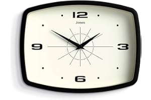JONES CLOCKS® Movie Reloj de Pared | Reloj Retro Rectangular | 25cm | Negro | Estilo de diseñador Moderno Genial para Cocina, Sala de Estar u Oficina