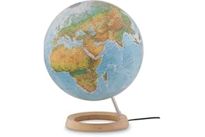 Tecnodidattica – Mappamondo Atmosphere FC2, girevole, luminoso, base in legno d’Acero, cartografia Fisico/Politica, diametro 30 cm