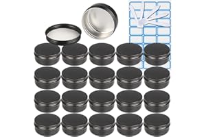ZEOABSY 30 Pezzi Barattoli di alluminio 50ml a Vite Nero Opaco Scatola in Alluminio Forma Rotondo, Vasetti per DIY Candele Cosmetico Caramella Gadget Balsamo Labbra, 2x Etichette e 5x Spatola