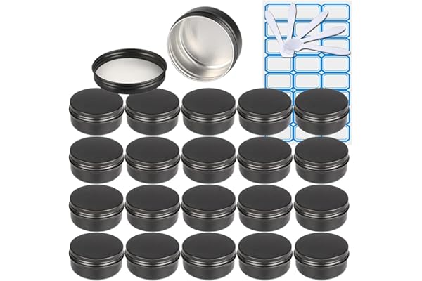 ZEOABSY 30 Pièces 50ml Pots en Aluminium Vide Rond Noir Mat Petit Cosmétiques Pot Conteneurs for Fait Main Bougies Crème Baume Voyage, 5X Spatule, 2X Étiquettes