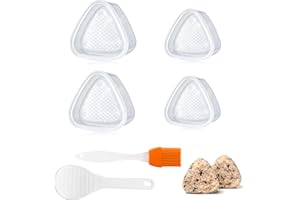 EnixwH 4 sztuki trójkątnych form do sushi, onnigiri, foremki do ryżu "zrób to sam", z łyżką do ryżu i pędzlem do pieczenia, trójkątne formy do kul ryżowych, zestaw do samodzielnego przygotowania