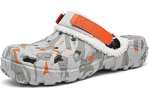 CERYTHRINA Zuecos de invierno para hombre con forro cálido – Pantuflas de EVA forradas con diseño de camuflaje con correa ajustable, antideslizantes y ligeras, cómodas zapatillas de exterior e interior para