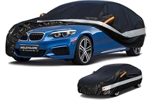 Weleyclore Saloon Car Cover Waterproof Breathable,100% Waterproof Outdoor Car Covers Rain Snow UV Dust Protection.Custom Fit for Jaguar X type,BMW 2 Series,KIA K3,Peugeot 407,etc,Black B4