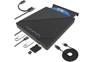 TOMVYTER Lecteur Blu Ray Externe, Emplacement pour Carte SD/TF Plug,USB3.0 Type -C 7 en 1 Lecteur Blu-Ray Externe,Graveur CD Externe Portable avec and Play Lecteur DVD pour Windows/Linux/Laptop/PC