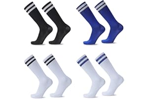 SHOWHEEL 4 Pares Medias de Fútbol Largos para NiñosCalcetines Fútbol para NiñosCalcetines de Deporte Entrenamiento Transpirables para Fútbol, Rugby, Baloncesto, Correr, Adolescentes, 5-12 Años