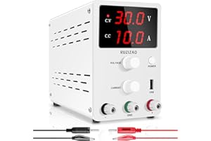 RUZIZAO Alimentation de Laboratoire 30V 10A, Alimentation Reglable Stabilisée avec Affichage LED à 3 Chiffre, Alimentation Laboratoire Réglable avec Port USB 5V/2A Alimentation DC Variable (Blanc)