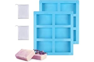 AGHOER 12 Pezzi Stampi per Saponette, Stampi in Silicone per Sapone Rettangolare, con 4 Maglie Schiumose, per Stampi per Sapone fai da te