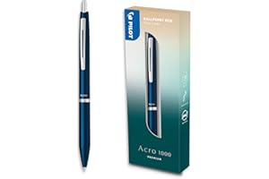 PILOT - Stylo bille premium Acro 1000 Bleu Marine en coffret cadeau - Encre ultra douce pour une fluidité d’écriture inégalée - Stylo bille rechargeable et rétractable - Encre noire - Pointe moyenne