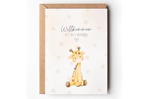 PAPERLANE BY ESSI Greeting Card for Birth Baby Giraffe Gender Neutral, Greeting Card "Welcome Little Miracle" Watercolour, Yellow Baby Card A6 with Envelope Money Gift Boy Girl (1 Folding Card with Envelope)