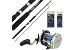 DNA LEISURE NGT Sea Boat Fishing 6ft 25lb Rod & Reel Combo Multiplier Spooled Line Rig & Feather