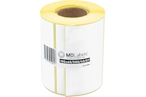 ‎MD LABELS MDlabels Weiße Thermo etiketten auf Rolle 100x60mm - 500 Stück - permanent haftend, für Barcode, weiße Klebeetiketten zur Beschriftung