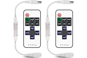 VIPMOON 2 piazas Mini controlador inalámbrico monocromático RF para tira de luz led, controlador remotocon con Mando a distancia DC de 11 teclas para regulable 3528 5050 Tira LED