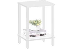 TUTOTAK Side Table, Bedside Table, Night stand, 2-Tier Storage Shelf, End Table for Small Space, Living Room, Bed Room, White TB01BW034EU