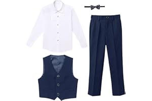 FYMNSI Set di Abbigliamento per Bambino Ragazzi Camicia a Maniche Lunghe + Pantaloni + Cravatta a Farfalla + Gilet 4pz Abiti da Cerimonia Smoking Completi da Sposa da Uomo 4-16 Anni