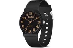 SOCICO Analogue Watch for Women Men, Waterproof Watch for Swimming, Easy Read Quartz Minimalist Ladies Wrist Watches with Silicone Strap