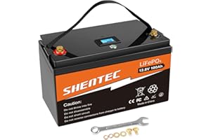 Shentec Lithium Batterie LifePo4 12V 100Ah 1280Wh Deep Cycles avec BMS pour énergie Solaire, Bateau, voiturette de Golf, Camping-Car et Plus Applications ménagères