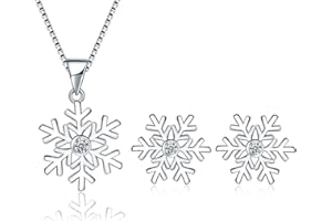 Cangall Silber Weihnachten Schmuck Set Damen, 925 Sterling Silber Schneeflocke Halskette & Ohrstecker Set, Silber Schneeflocke Weihnachts Schmuckset, 45cm Silberkette mit Anhänger & Ohrstecker Set