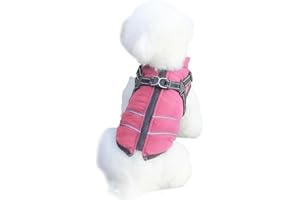 Mitili Warme Hundemantel Wasserdicht mit Geschirr, Reflektierend Hundejacke Winter für Kleine und Mittlere Hunde, Winddichte Hunde Wintermantel, Outdoor Hundeweste (Rosa, M)