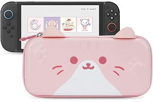 GeekShare Carrying Case Compatible with Switch 2 (2025) 7.9 Inch, Hard-Shell Slim Travel Case with 12 Game Card Slots for Switch 2 Console and Accessories, Cute Cat Ear (Pink)