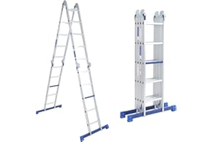 ALDORR 4x5 Folding Ladder without Platform Aluminum - Multi-purpose - Load Capacity up to 150kg - Foldable - Safe and Reliable (EN131) - Extendable Ladder - 330LB / 150 KG