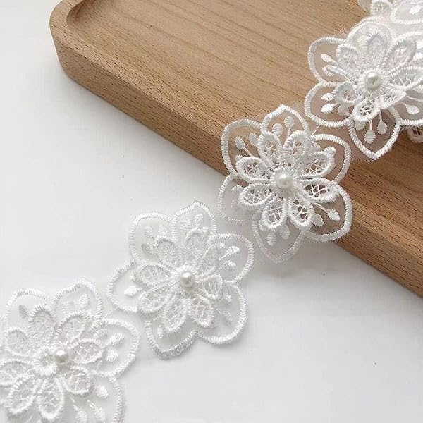 YYCRAFT 15 Yards Daisy Flower Lace Trim - 1 Inch Wide Baby Pink Embroidered Trim For Sewing & Crafts
