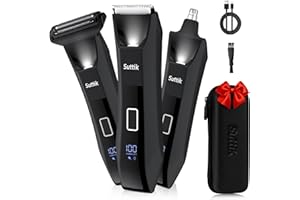 Suttik Manscape Body Trimmer for Men 3 in 1 Pubic & Ball Hair Trimmer Nose Hair Trimmer Wet/Dry Electric Razors Smooth No-Nick Shaving IPX7 Waterproof Men's Grooming Kit with Travel Case