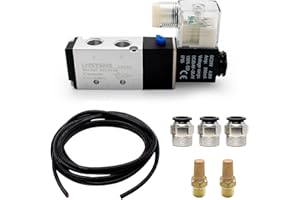 SRJQXH 5 Posiciones 2 Puertos 24V de Solenoide de Válvula, Con Cable Alambres de 2m 2 Hilos, a Juego Conector Rápido Neumático y Silenciador de Escape, Electroválvula Neumática no es Fácil de Calentar