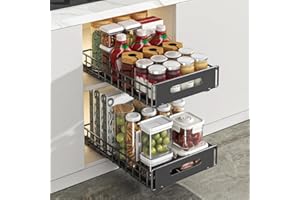 YunNasi Cassetto Telescopico Organizzatori di Cassetti Cestelli Sottolavello Senza Bisogno di Trapano e Chiodi (Nero, 2 Pezzi: 41Dx25Wx6H)