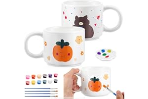 Geiserailie Kit de DIY Tasse de Peinture Peignez Votre Propre Tasse Kit de Tasses à Peindre Soi-Même avec 2 Tasses en Céramique 12 Peintures de Couleur Cadeau Amusant de Pâques(Style Commun)