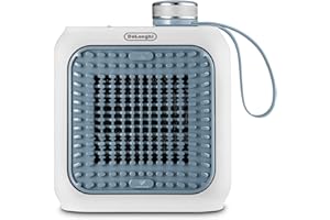De'Longhi Capsule Desk, Termoventilatore Ceramica, Mini Termoventilatore Silenzioso, Design Funzionale, Griglia Orientabile, Termostato di Sicurezza, Portatile e Ideale su Scrivania, 350W, Azzurro