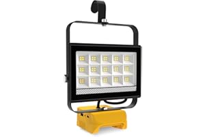 ILIKEPOW Projecteur LED Rechargeable pour Dewalt 18V/20V Batterie, 60W 4500LM LED Projecteur Chantier Portable, Lampe led avec Charge Type C & USB pour Camping, Chantier, Garage, Atelier(Sans Batterie)