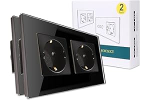 2er-Pack CNBINGO Glas Schuko Steckdose unterputz, Doppelsteckdose Schwarz, Wandsteckdose zweifach mit Glasrahmen