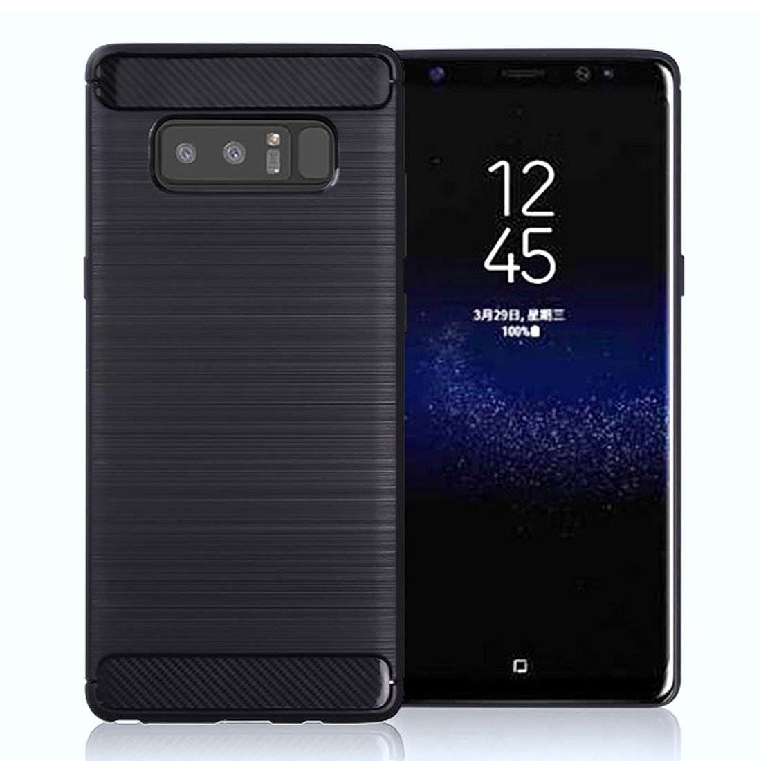 Plus Carbon Fiber Brushed Texture Shockproof Back Case Cover for Samsung Galaxy Note 8 - Midnight Black