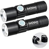 Pack of 2 Pocket Torches, Fulighture LED Torch USB Port Direct Charge, Mini Flashlights Zoomable, 3 Modes 350 Lumens, Adjusta