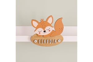WONDEE Vintiun Placa Decoración Habitación Bebé Infantil de Zorrito, Nombres de Madera Personalizados para Puertas y Habitación Niñas y Niño, Cosas/Regalos Personalizados Originales para Bebés